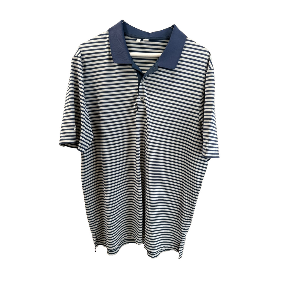 Addias Men's L Blue Stripe Polo Golf Pickleball Tennis